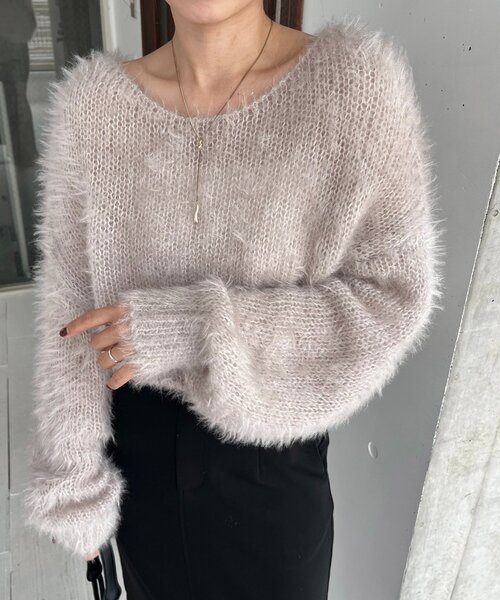 CAPRICIEUX LE'MAGE（カプリシューレマージュ）の「フェザーラウンドプルオーバー（ニット/セーター・レディース・グレー/ベージュ/ピンク・FREE）」の6枚目の写真