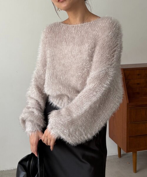 CAPRICIEUX LE'MAGE（カプリシューレマージュ）の「フェザーラウンドプルオーバー（ニット/セーター・レディース・グレー/ベージュ/ピンク・FREE）」の12枚目の写真
