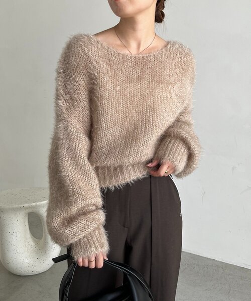 CAPRICIEUX LE'MAGE（カプリシューレマージュ）の「フェザーラウンドプルオーバー（ニット/セーター・レディース・グレー/ベージュ/ピンク・FREE）」の14枚目の写真