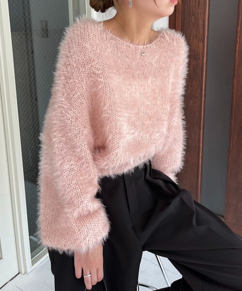 CAPRICIEUX LE'MAGE（カプリシューレマージュ）の「フェザーラウンドプルオーバー（ニット/セーター・レディース・グレー/ベージュ/ピンク・FREE）」の18枚目の写真