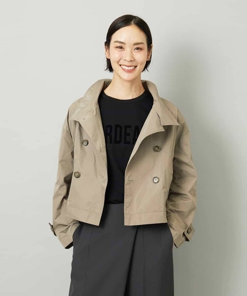 MICHEL KLEIN(ミッシェル・クラン)の「スタンドカラーショートブルゾン(トレンチコート・レディース・ブラック/ベージュ・38)」の2枚目の写真