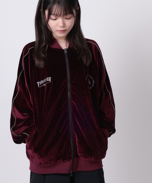 THRASHER（スラッシャー）の「【70】【THRASHER/スラッシャー】ワンポイント刺繍 サイドライン ベロアスカジャン（スカジャン・メンズ・ワイン/ネイビー/ブラック・L/M）」の16枚目の写真