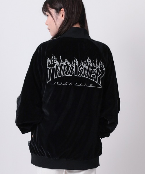 THRASHER（スラッシャー）の「【70】【THRASHER/スラッシャー】ワンポイント刺繍 サイドライン ベロアスカジャン（スカジャン・メンズ・ワイン/ネイビー/ブラック・L/M）」の4枚目の写真