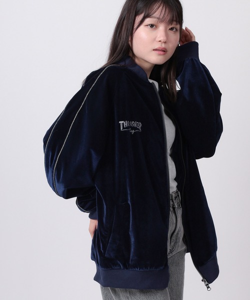 THRASHER（スラッシャー）の「【70】【THRASHER/スラッシャー】ワンポイント刺繍 サイドライン ベロアスカジャン（スカジャン・メンズ・ワイン/ネイビー/ブラック・L/M）」の12枚目の写真