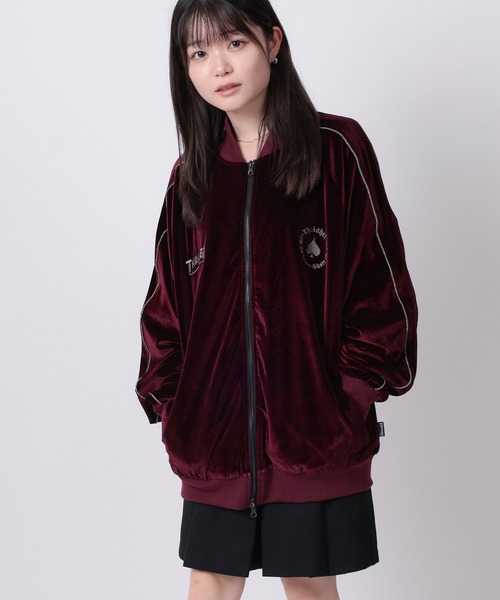 THRASHER（スラッシャー）の「【70】【THRASHER/スラッシャー】ワンポイント刺繍 サイドライン ベロアスカジャン（スカジャン・メンズ・ワイン/ネイビー/ブラック・L/M）」の17枚目の写真