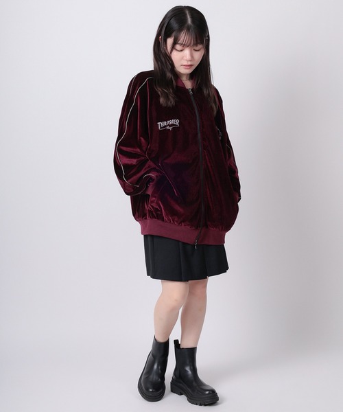 THRASHER（スラッシャー）の「【70】【THRASHER/スラッシャー】ワンポイント刺繍 サイドライン ベロアスカジャン（スカジャン・メンズ・ワイン/ネイビー/ブラック・L/M）」の19枚目の写真