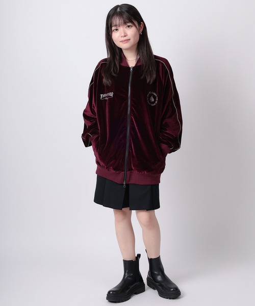 THRASHER（スラッシャー）の「【70】【THRASHER/スラッシャー】ワンポイント刺繍 サイドライン ベロアスカジャン（スカジャン・メンズ・ワイン/ネイビー/ブラック・L/M）」の20枚目の写真