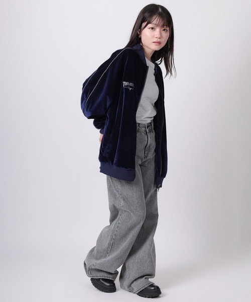 THRASHER（スラッシャー）の「【70】【THRASHER/スラッシャー】ワンポイント刺繍 サイドライン ベロアスカジャン（スカジャン・メンズ・ワイン/ネイビー/ブラック・L/M）」の14枚目の写真