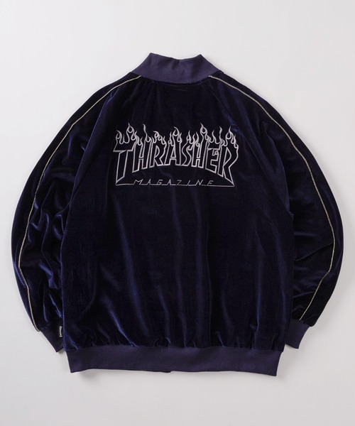 THRASHER（スラッシャー）の「【70】【THRASHER/スラッシャー】ワンポイント刺繍 サイドライン ベロアスカジャン（スカジャン・メンズ・ワイン/ネイビー/ブラック・L/M）」の21枚目の写真
