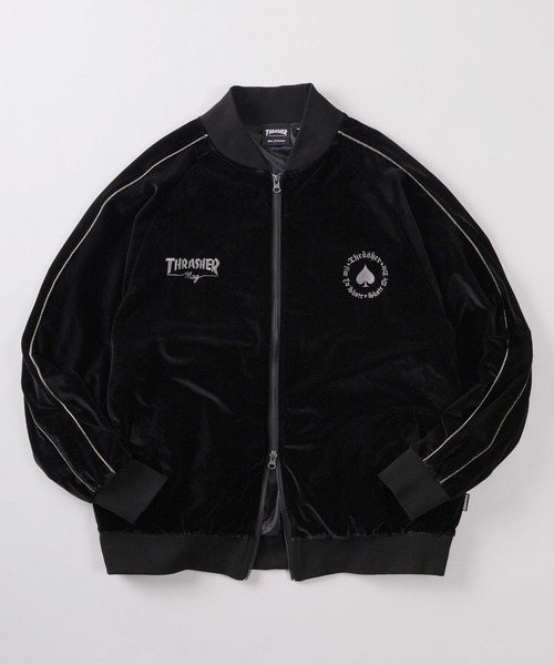 THRASHER（スラッシャー）の「【70】【THRASHER/スラッシャー】ワンポイント刺繍 サイドライン ベロアスカジャン（スカジャン・メンズ・ワイン/ネイビー/ブラック・L/M）」の22枚目の写真