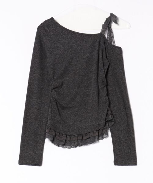 Never mind the XU / Chikashitsu+(ネバーマインド ザ エックスユー / チカシツプラス)の「【nmtc+】ribbon shoulder long sleeve / 【エヌエムティーシープラス】リボンショルダー長袖トップス(その他トップス・レディース・グレー/ホワイト/チャコール・ONE SIZE)」の4枚目の写真