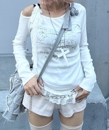 【nmtc+】ribbon shoulder long sleeve / 【エヌエムティーシープラス】リボンショルダー長袖トップス