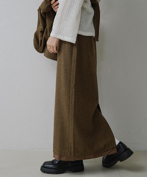 apres jour clair（アプレジュールクレア）の「【apres jour clair】【セットアップ可能】レイヤード風デザインスカート（スカート・レディース・キャメル/ブラウン系その他/グレー・X-LARGE/フリー）」の6枚目の写真