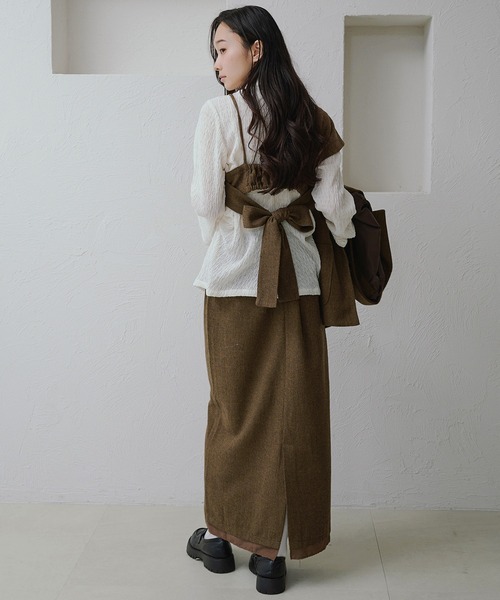 apres jour clair（アプレジュールクレア）の「【apres jour clair】【セットアップ可能】レイヤード風デザインスカート（スカート・レディース・キャメル/ブラウン系その他/グレー・X-LARGE/フリー）」の8枚目の写真