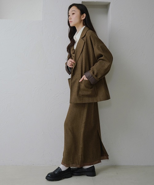apres jour clair（アプレジュールクレア）の「【apres jour clair】【セットアップ可能】レイヤード風デザインスカート（スカート・レディース・キャメル/ブラウン系その他/グレー・X-LARGE/フリー）」の7枚目の写真