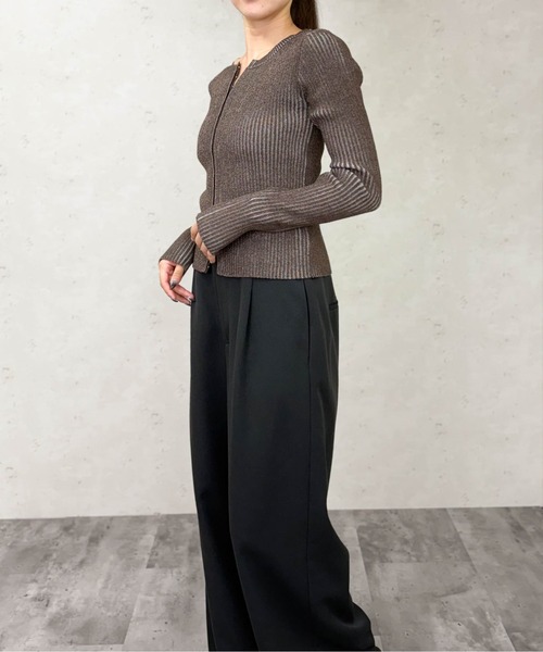 Per sist ence（パーシエンス）の「プレーティングクールネックカーディガン（ニット/セーター・レディース・アイボリー/ブラック/ベージュ/ブラウン・ONE SIZE）」の9枚目の写真