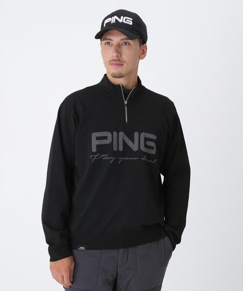 セール】【PING APPAREL】ハーフジップハイネックジャガードニット