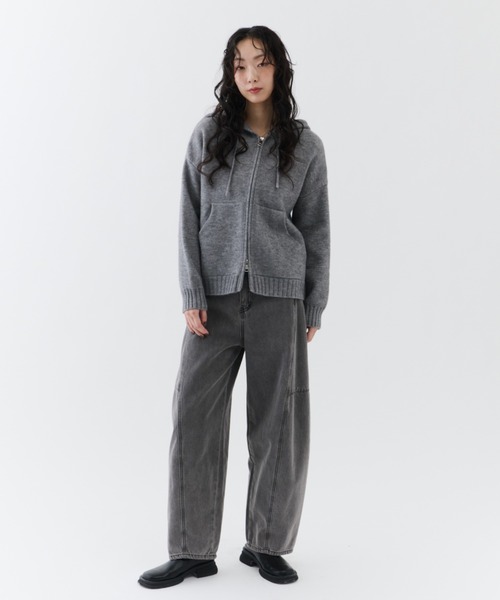 美品・TENTAL ソフトニット・ダークグレー・L-XL Soft Knit Zip-Up Hoodie / ソフトニットジップアップパーカー