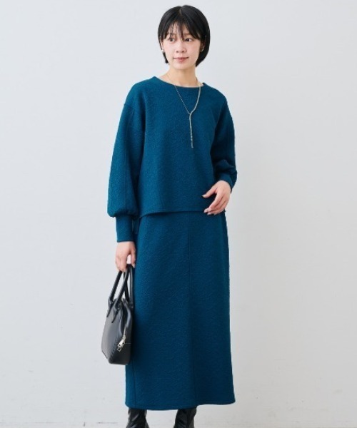 IEDIT(イディット)の「IEDIT パーソナルスタイリスト・久野梨沙さんコラボ 似合わせメソッドが効く ふくれジャカードセットアップ(セットアップ・レディース・ネイビー/サンドベージュ・M/L/LL/3L/4L)」の1枚目の写真