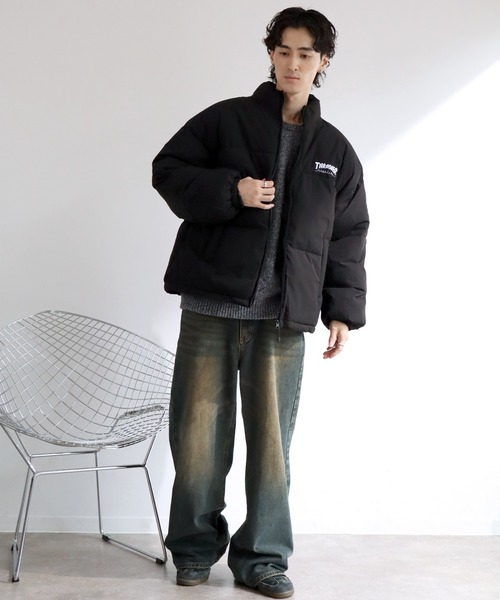 THRASHER(スラッシャー)の「【THRASHER/スラッシャー】コットンライク タイプライター 中綿パファージャケット(ダウンジャケット/コート・メンズ・ブラック/ホワイト・L/M/XL)」の8枚目の写真