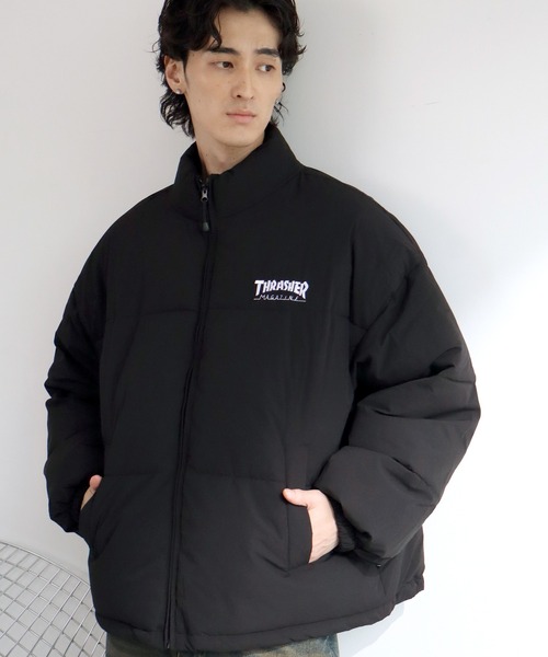 THRASHER(スラッシャー)の「【THRASHER/スラッシャー】コットンライク タイプライター 中綿パファージャケット(ダウンジャケット/コート・メンズ・ブラック/ホワイト・L/M/XL)」の3枚目の写真