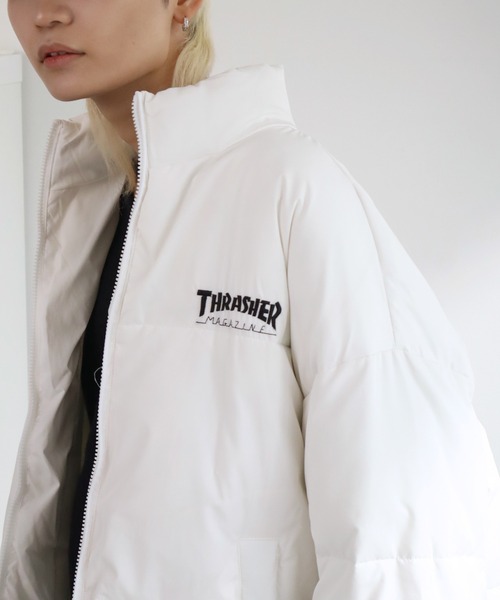 THRASHER(スラッシャー)の「【THRASHER/スラッシャー】コットンライク タイプライター 中綿パファージャケット(ダウンジャケット/コート・メンズ・ブラック/ホワイト・L/M/XL)」の9枚目の写真