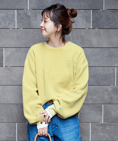 超美品　レザレクション　マスタードイエローニット　ロゴ長袖Ｍ 長袖 ニット セーター ラウンドネック 丸首 厚手ニット