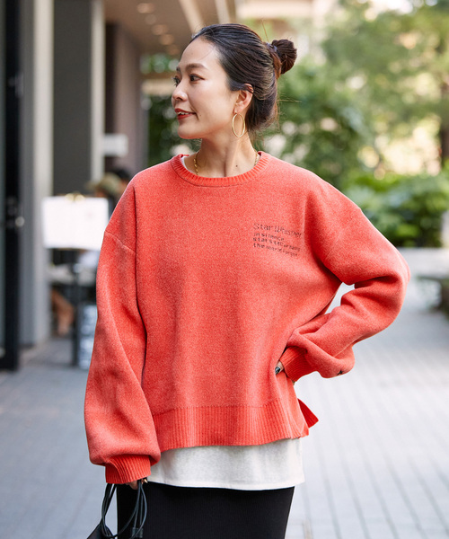 B.C STOCK（ベーセーストック）の「手洗い可 / モールジャガードロゴニット（ニット/セーター・レディース・ブラウン/ライトグリーン/オレンジ/イエロー・FREE）」の4枚目の写真