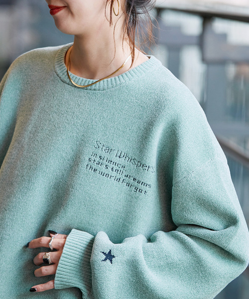 B.C STOCK（ベーセーストック）の「手洗い可 / モールジャガードロゴニット（ニット/セーター・レディース・ブラウン/ライトグリーン/オレンジ/イエロー・FREE）」の2枚目の写真