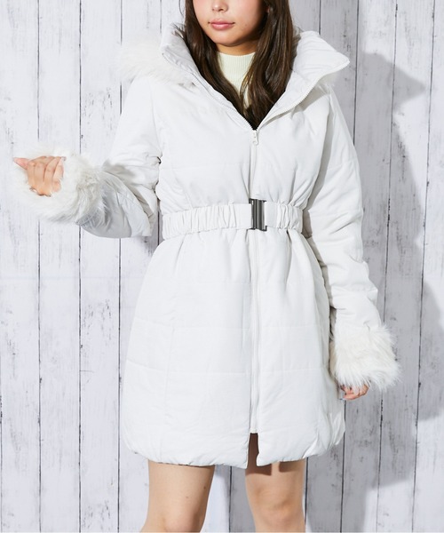 セール】《ファーフード×ベルト付き》レディース 中綿ロングコート 冬