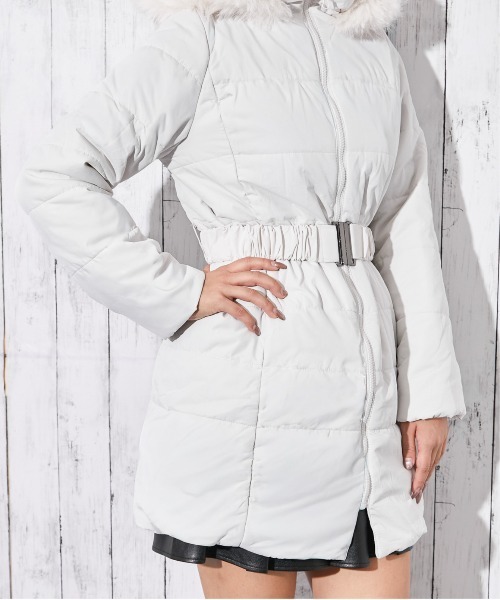 セール】《ファーフード×ベルト付き》レディース 中綿ロングコート 冬