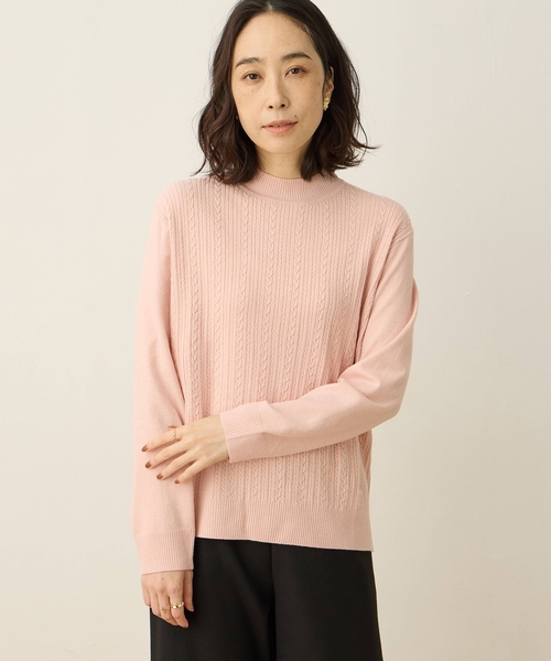 DECOY SINCE 1981(デコイシンスイチキュウハチイチ)の「【優しげな色合いが好印象】ケーブル編みハイネックニット【洗える】(ニット/セーター・レディース・ピンク/ベージュ/グレー/ブルー・LL/L/M)」の5枚目の写真
