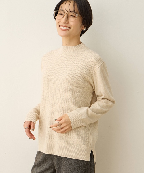 DECOY SINCE 1981(デコイシンスイチキュウハチイチ)の「【優しげな色合いが好印象】ケーブル編みハイネックニット【洗える】(ニット/セーター・レディース・ピンク/ベージュ/グレー/ブルー・LL/L/M)」の10枚目の写真