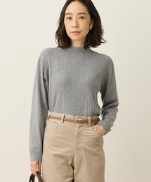 【優しげな色合いが好印象】ケーブル編みハイネックニット【洗える】