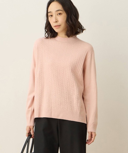 DECOY SINCE 1981(デコイシンスイチキュウハチイチ)の「【優しげな色合いが好印象】ケーブル編みハイネックニット【洗える】(ニット/セーター・レディース・ピンク/ベージュ/グレー/ブルー・LL/L/M)」の4枚目の写真