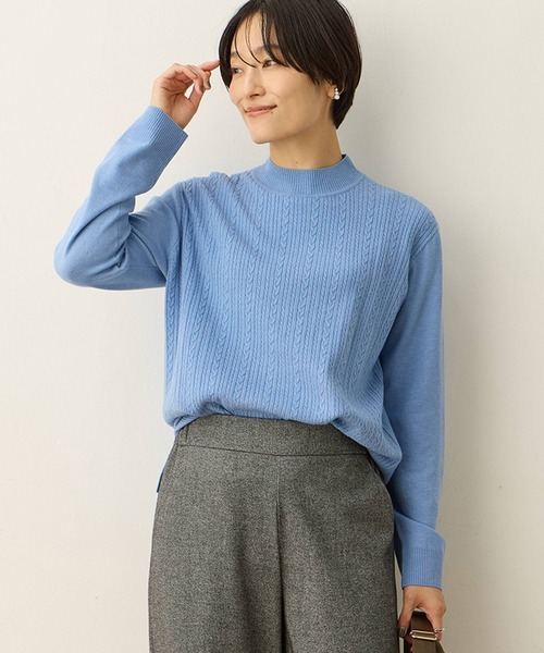 DECOY SINCE 1981(デコイシンスイチキュウハチイチ)の「【優しげな色合いが好印象】ケーブル編みハイネックニット【洗える】(ニット/セーター・レディース・ピンク/ベージュ/グレー/ブルー・LL/L/M)」の3枚目の写真