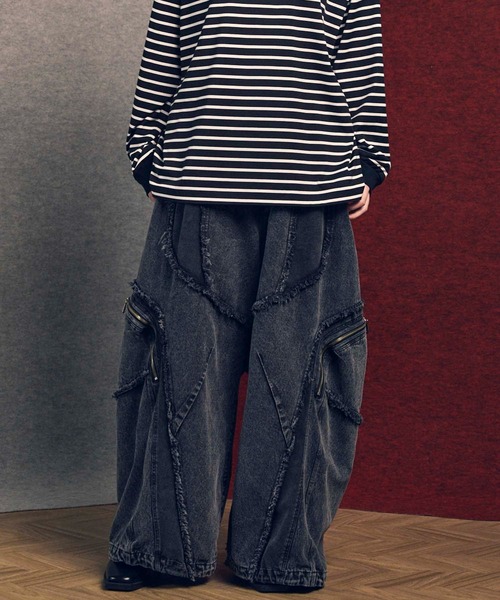 UNISEX》Denim Switching Wide Cargo Alien Pants/デニム切り替え