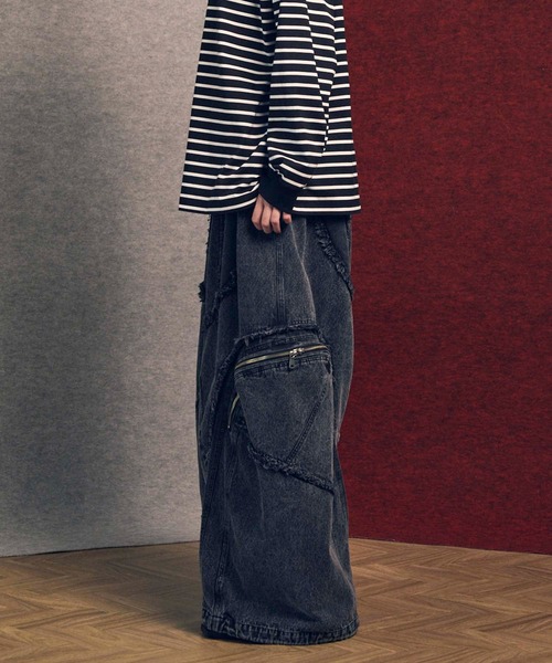 UNISEX》Denim Switching Wide Cargo Alien Pants/デニム切り替え