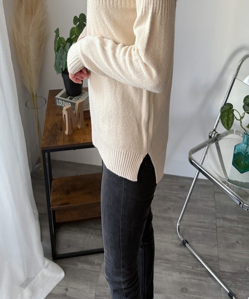 セール】すっきり見えてあたたかい◎ハイネックリブ切替長袖ニット