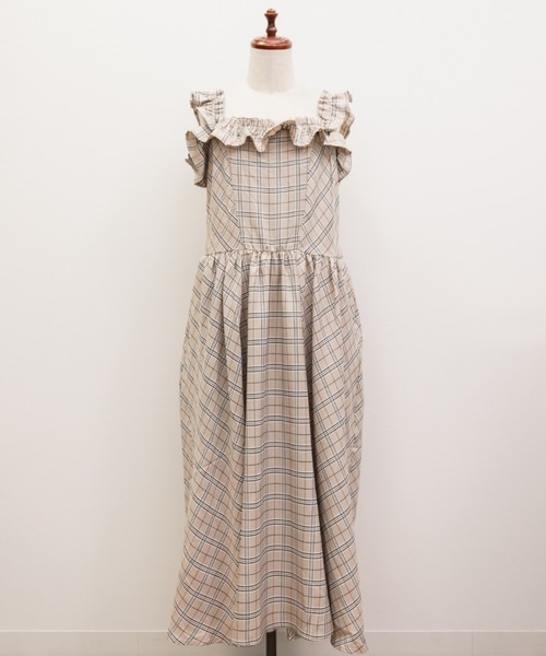 CLETTE(クレット)の「CLETTEオリジナル2WAYフリルチェック柄ワンピース(ワンピース・レディース・チャコールグレー/ベージュ/ブラウン・LL/3L/4L)」の20枚目の写真