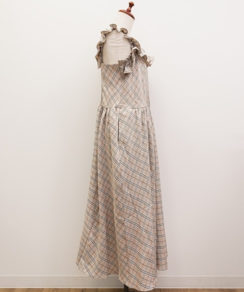 CLETTE(クレット)の「CLETTEオリジナル2WAYフリルチェック柄ワンピース(ワンピース・レディース・チャコールグレー/ベージュ/ブラウン・LL/3L/4L)」の21枚目の写真