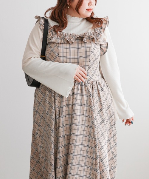 CLETTE(クレット)の「CLETTEオリジナル2WAYフリルチェック柄ワンピース(ワンピース・レディース・チャコールグレー/ベージュ/ブラウン・LL/3L/4L)」の17枚目の写真