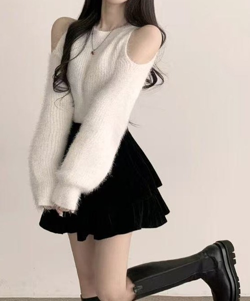 セール】オープンショルダーニットトップス（ニット/セーター