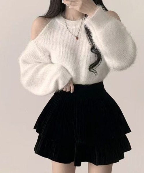 セール】オープンショルダーニットトップス（ニット/セーター