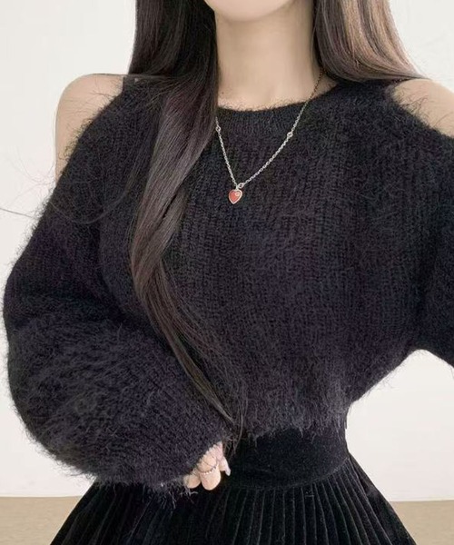 セール】オープンショルダーニットトップス（ニット/セーター