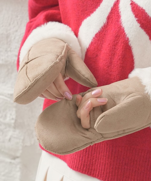 Honeys（ハニーズ）の「【ハニぽか・抗菌防臭・吸湿発熱】フェイクムートン手袋（手袋・レディース・ベージュ/キャメル・FREE）」の13枚目の写真