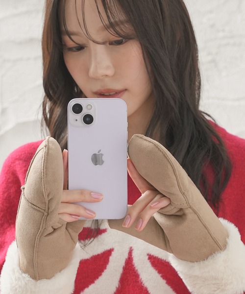 Honeys（ハニーズ）の「【ハニぽか・抗菌防臭・吸湿発熱】フェイクムートン手袋（手袋・レディース・ベージュ/キャメル・FREE）」の14枚目の写真