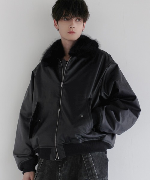 LILL（リル）の「襟ファー2way合皮ジャケット（ブルゾン・メンズ・ブラウン/ブラック・S/M/L/XL）」の17枚目の写真