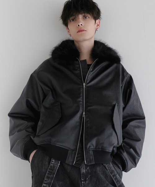 LILL（リル）の「襟ファー2way合皮ジャケット（ブルゾン・メンズ・ブラウン/ブラック・S/M/L/XL）」の19枚目の写真