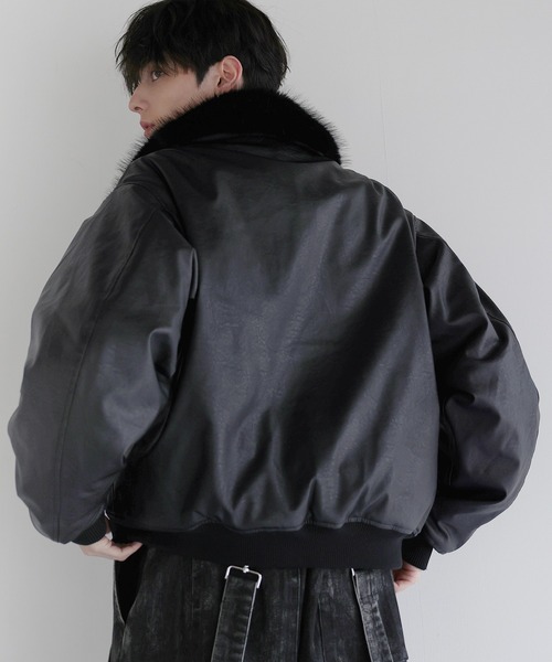 LILL（リル）の「襟ファー2way合皮ジャケット（ブルゾン・メンズ・ブラウン/ブラック・S/M/L/XL）」の20枚目の写真